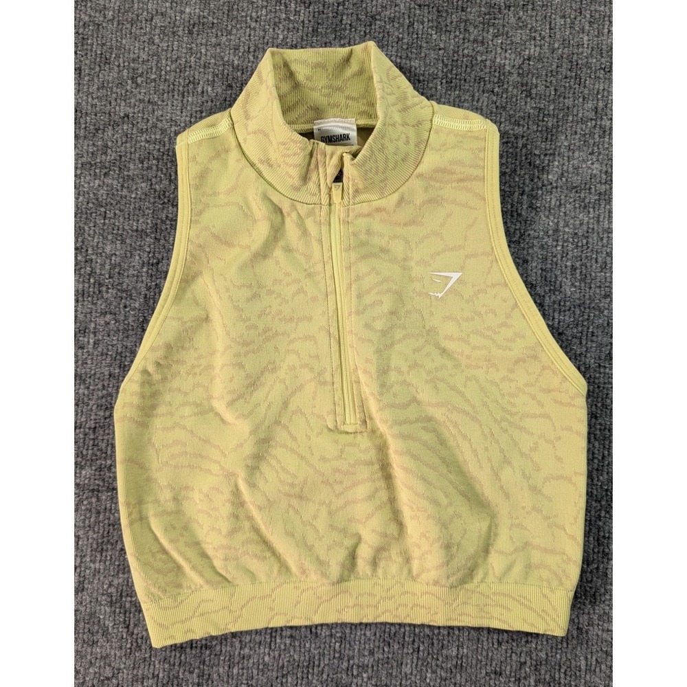 Gymshark Adapt Animal Seamless 1/2 Zip Crop Tank Women's Size Medium Yellow